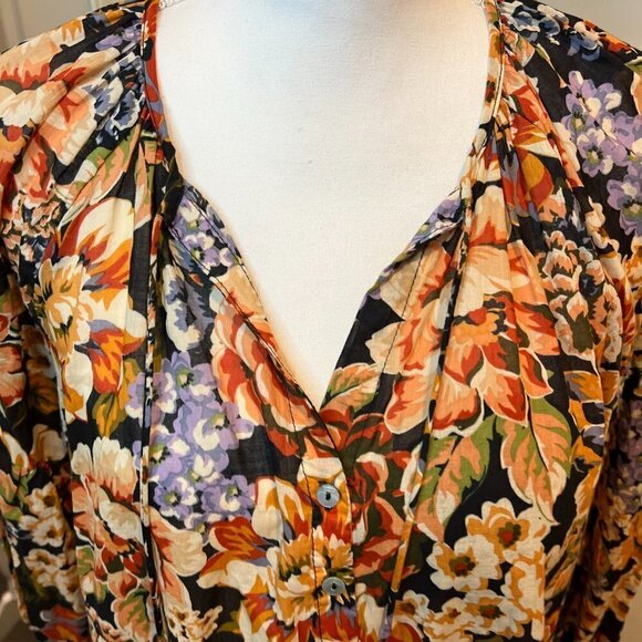 Olivaceous floral 100% cotton peasant blouse w tassels, Size Medium - Picture 4 of 15